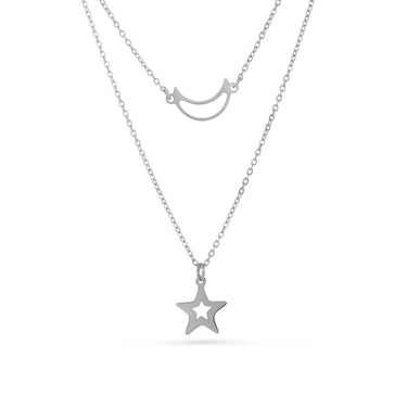 Moon & Star Necklace - Silver Necklace Women - Necklace For A Woman Necklace 18k White Gold Brother & Sisters